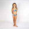 Blue Hibiscus Red Ruffle Bikini